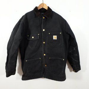 Carhartt Work Coat jacket Mens 42 Regular Black Large Firm Duck Blanket Lined